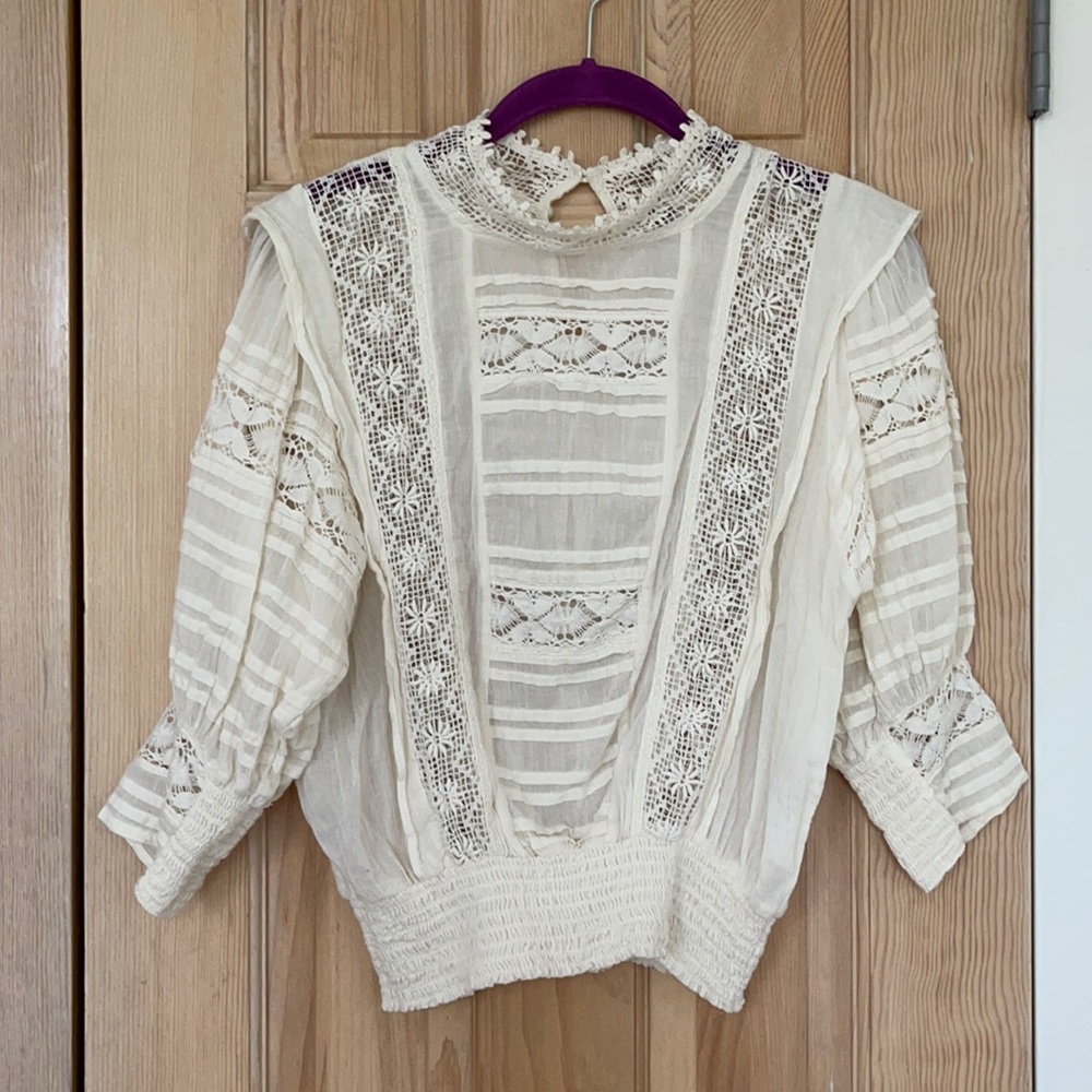 Free People Crochet Mockneck Blouse